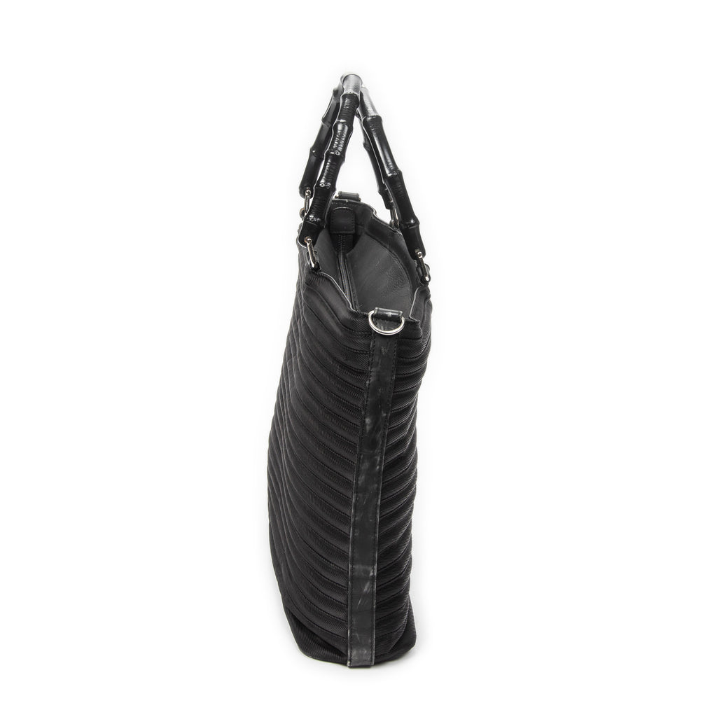 Handbag Large Bamboo Shopper Tote Black Quilted Nylon Canvas