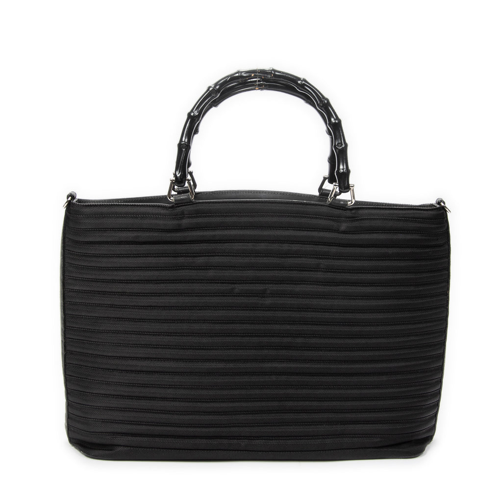 Handbag Large Bamboo Shopper Tote Black Quilted Nylon Canvas