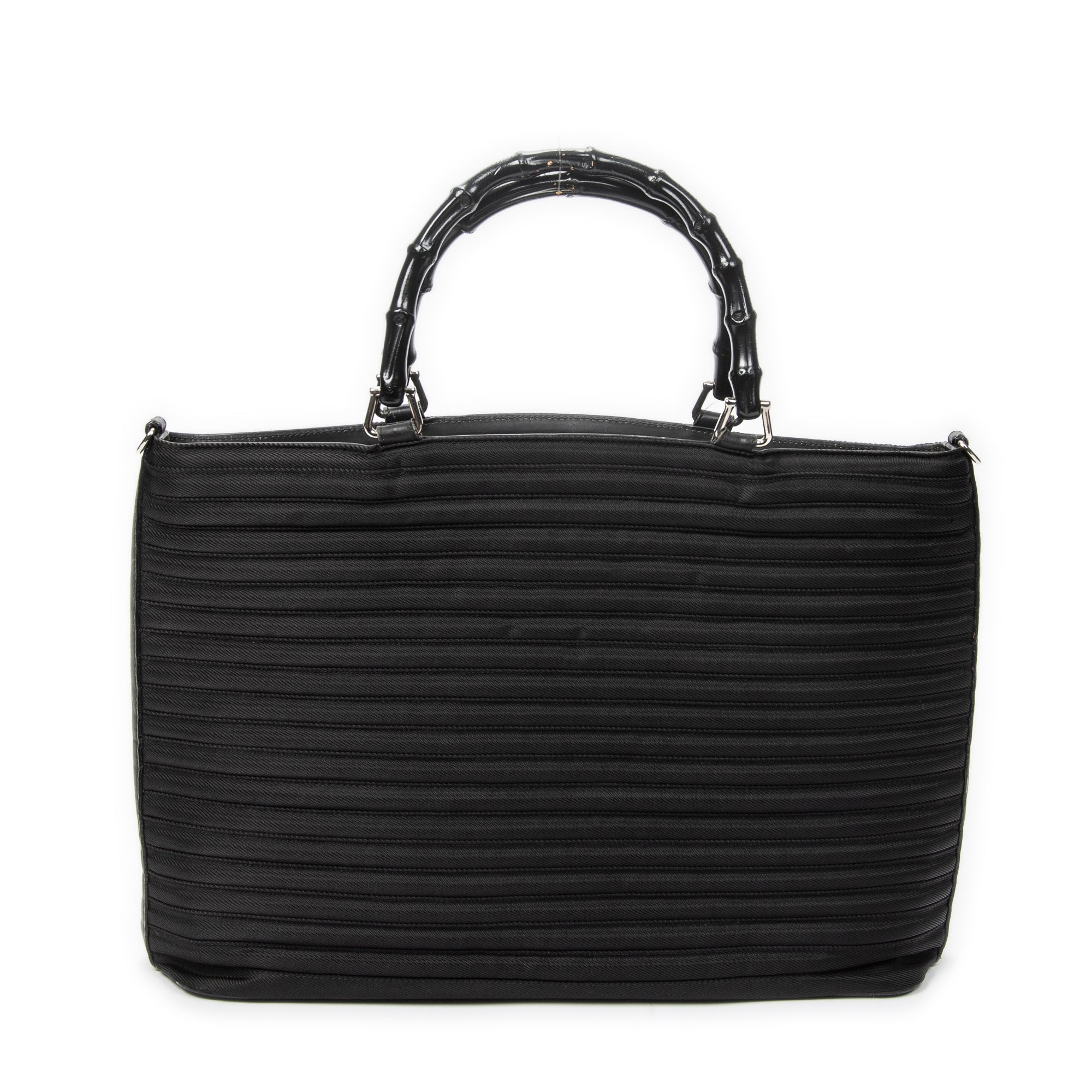 Handbag Large Bamboo Shopper Tote Black Quilted Nylon Canvas