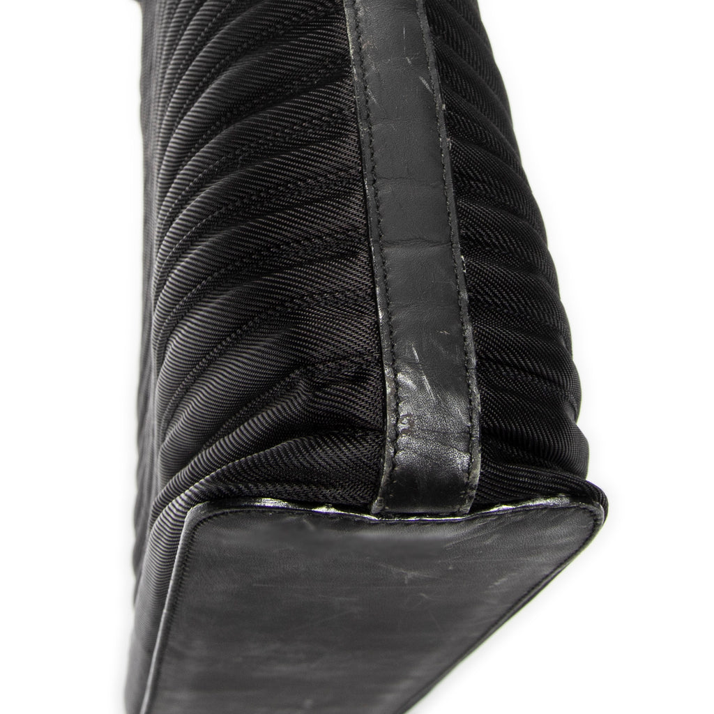Handbag Large Bamboo Shopper Tote Black Quilted Nylon Canvas