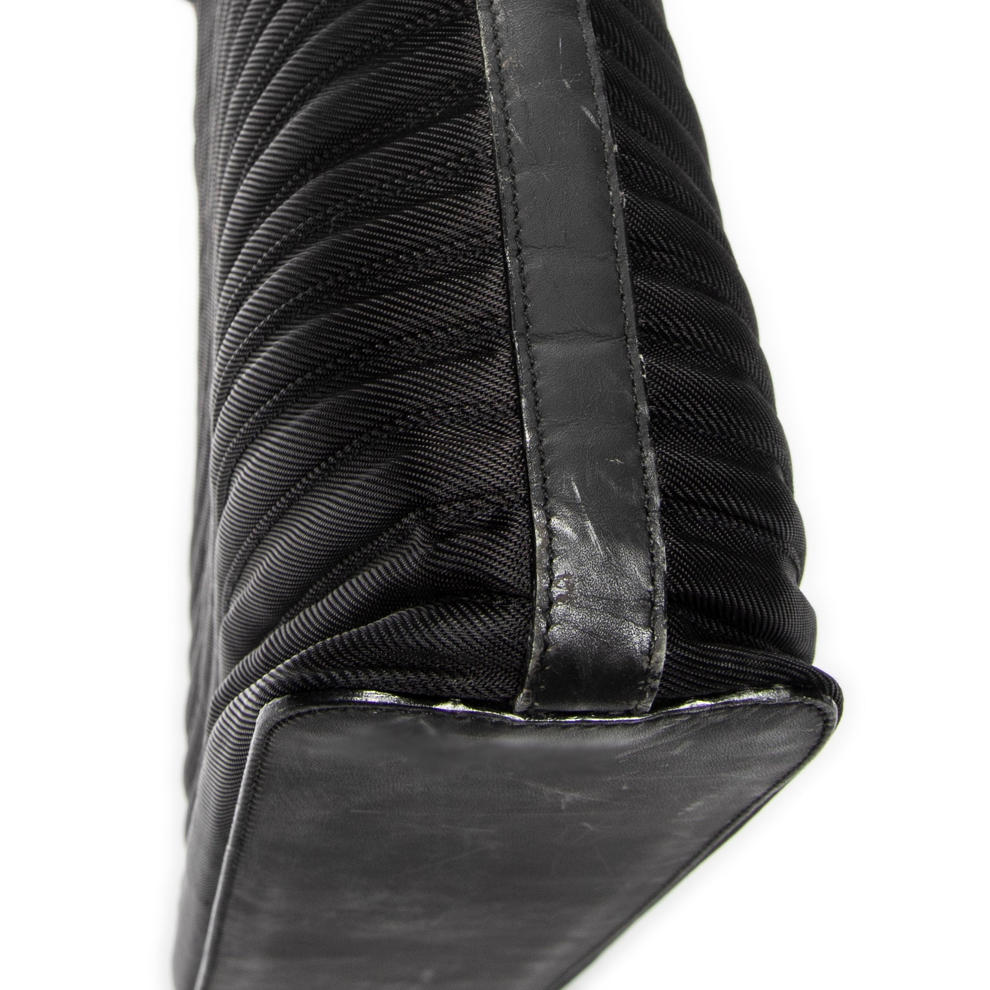Handbag Large Bamboo Shopper Tote Black Quilted Nylon Canvas