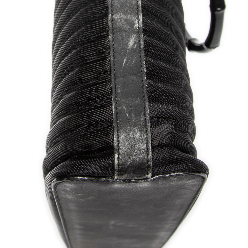 Handbag Large Bamboo Shopper Tote Black Quilted Nylon Canvas