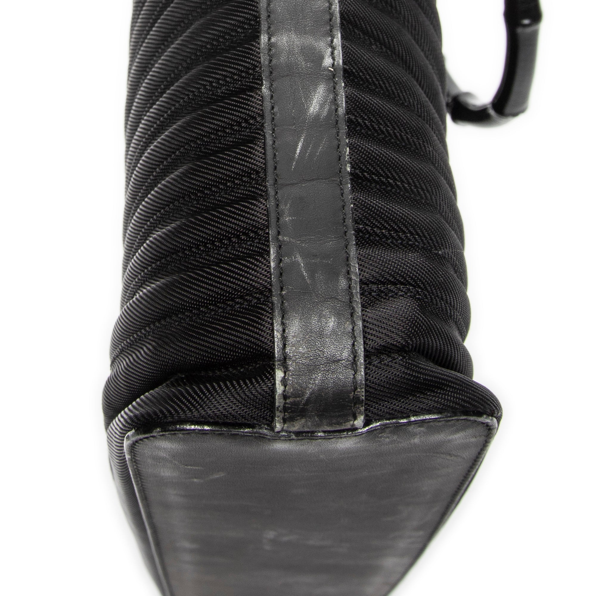 Handbag Large Bamboo Shopper Tote Black Quilted Nylon Canvas