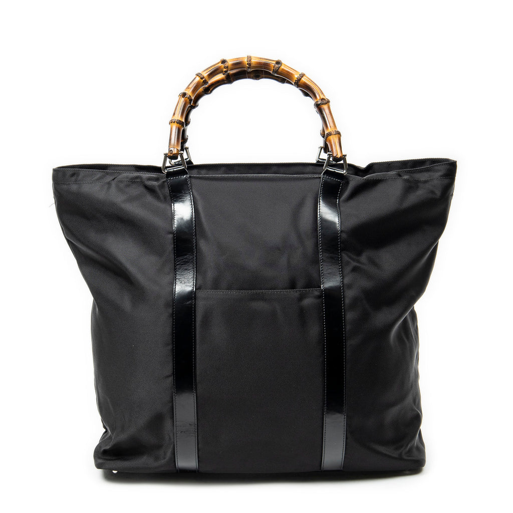 Handbag Large Bamboo Shopper Tote Black Nylon Canvas