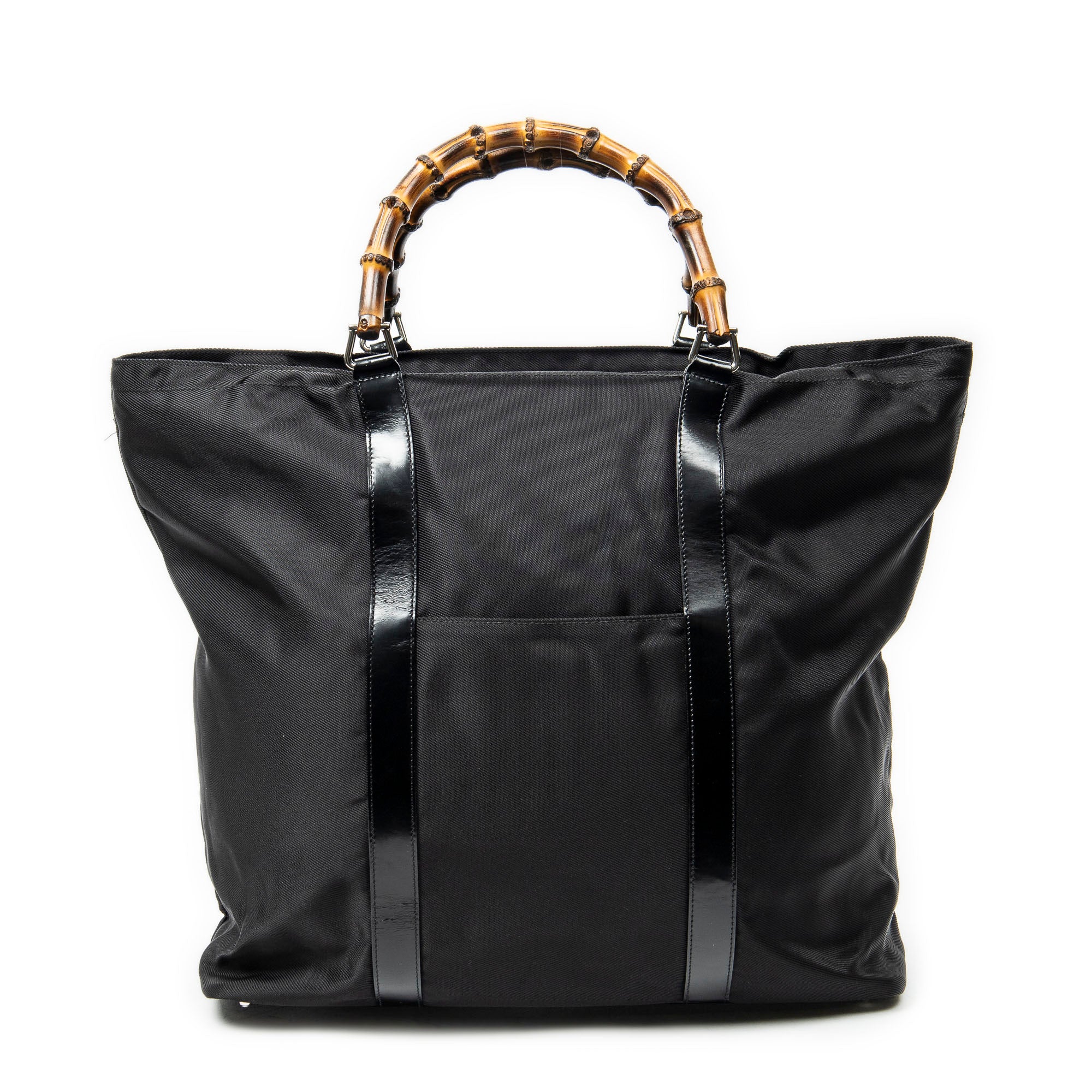Handbag Large Bamboo Shopper Tote Black Nylon Canvas