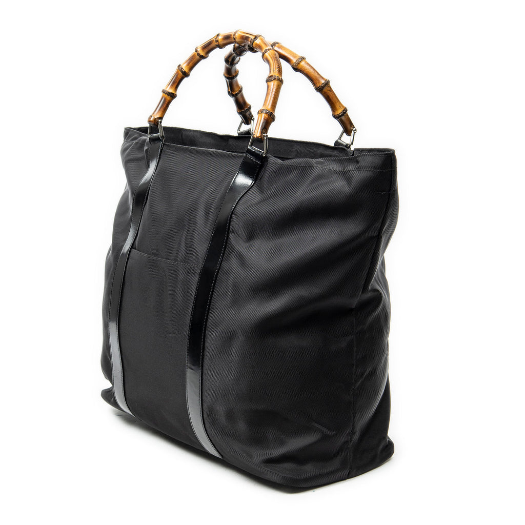 Handbag Large Bamboo Shopper Tote Black Nylon Canvas