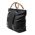 Handbag Large Bamboo Shopper Tote Black Nylon Canvas
