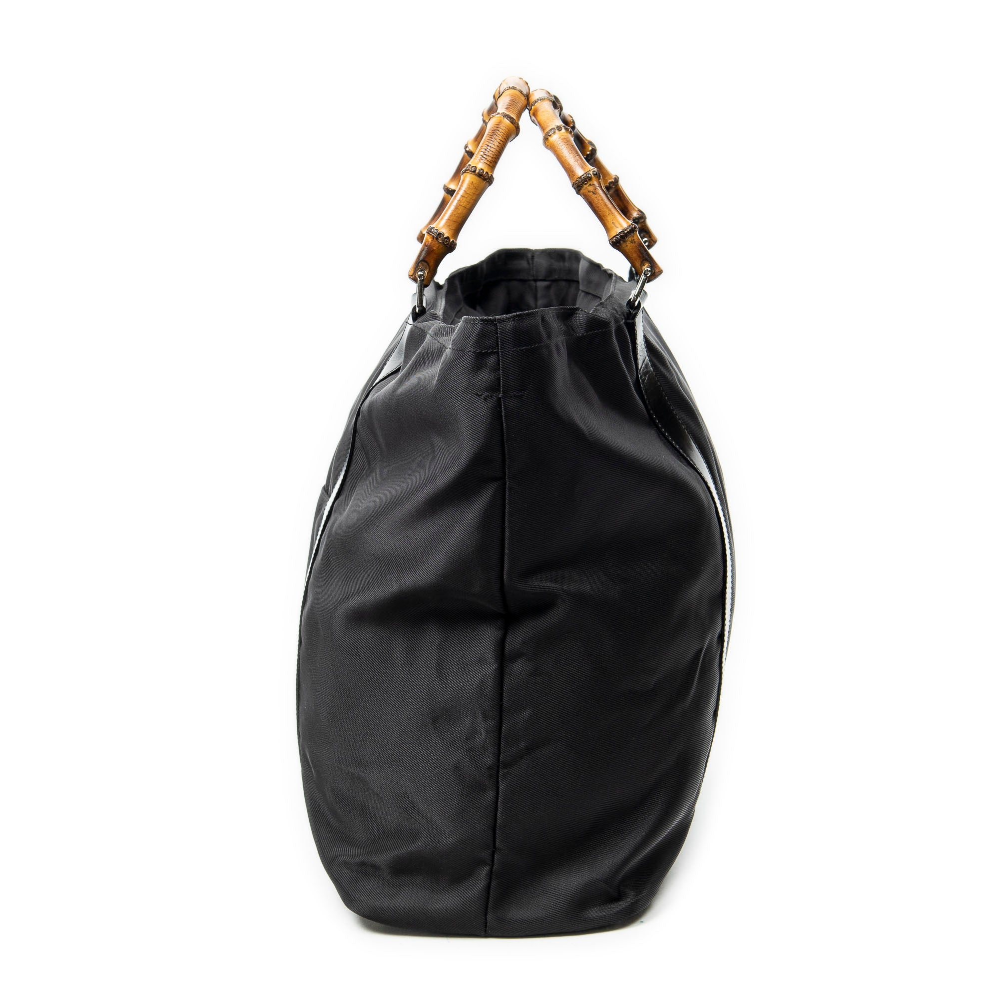Handbag Large Bamboo Shopper Tote Black Nylon Canvas