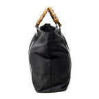 Handbag Large Bamboo Shopper Tote Black Nylon Canvas