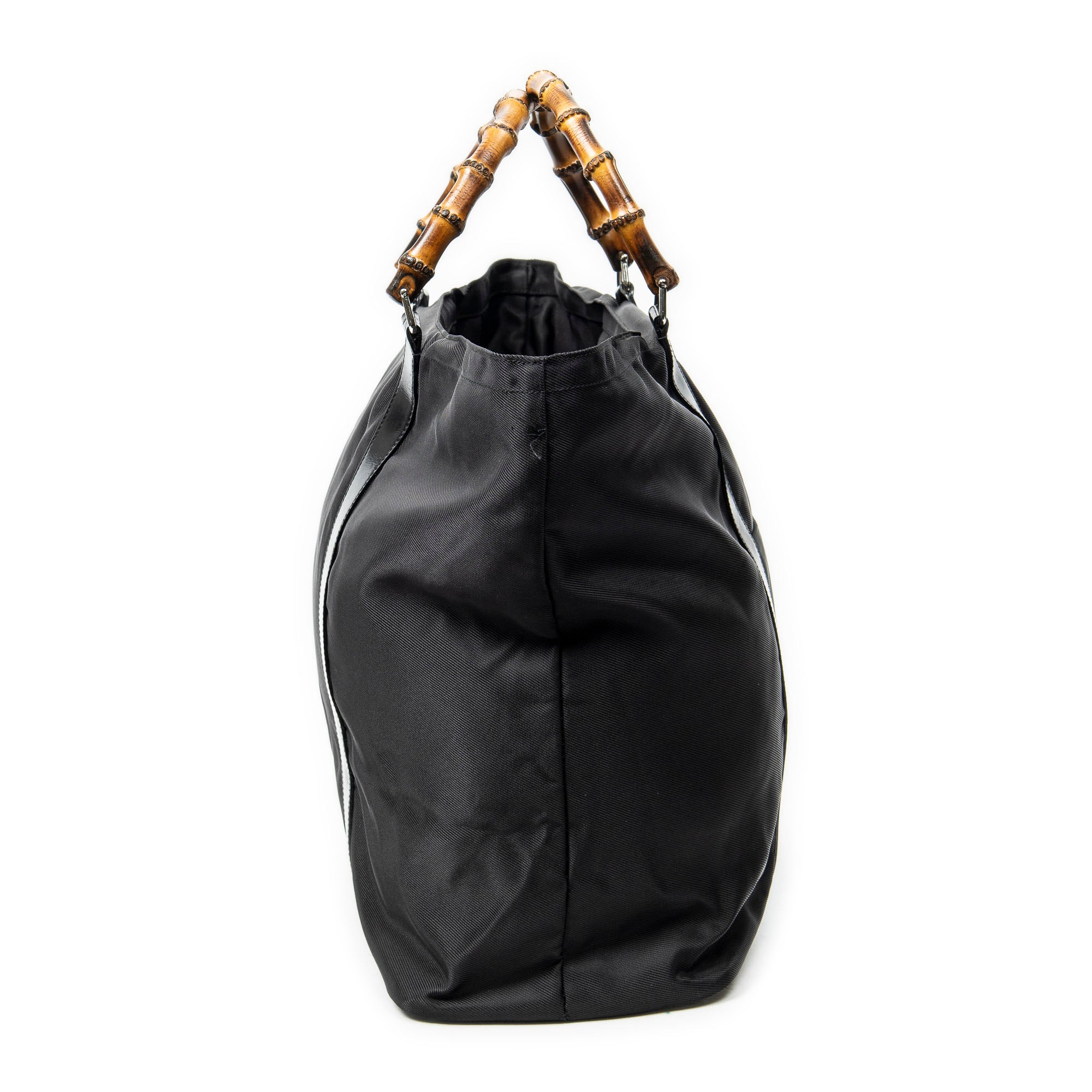 Handbag Large Bamboo Shopper Tote Black Nylon Canvas