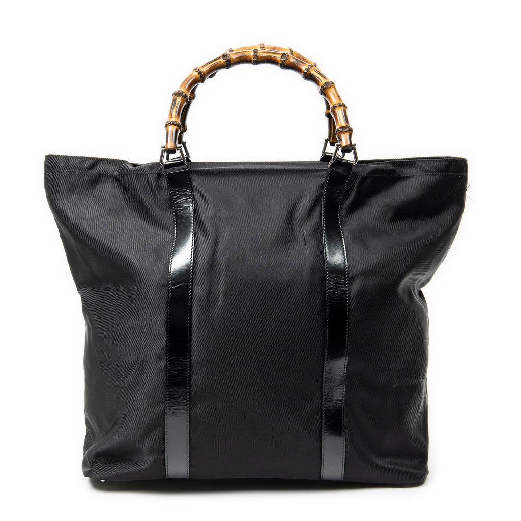 Handbag Large Bamboo Shopper Tote Black Nylon Canvas