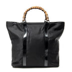 Handbag Large Bamboo Shopper Tote Black Nylon Canvas