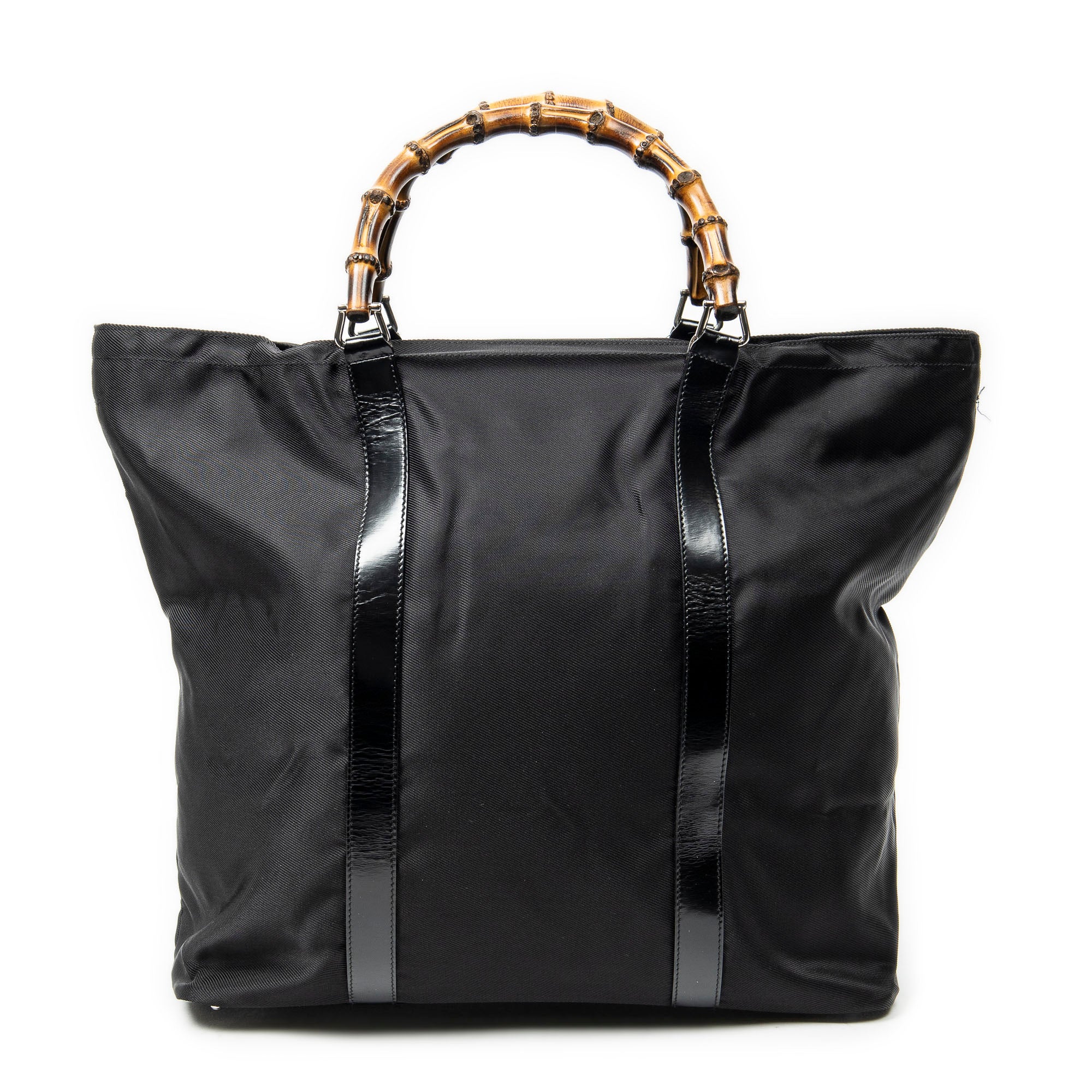 Handbag Large Bamboo Shopper Tote Black Nylon Canvas