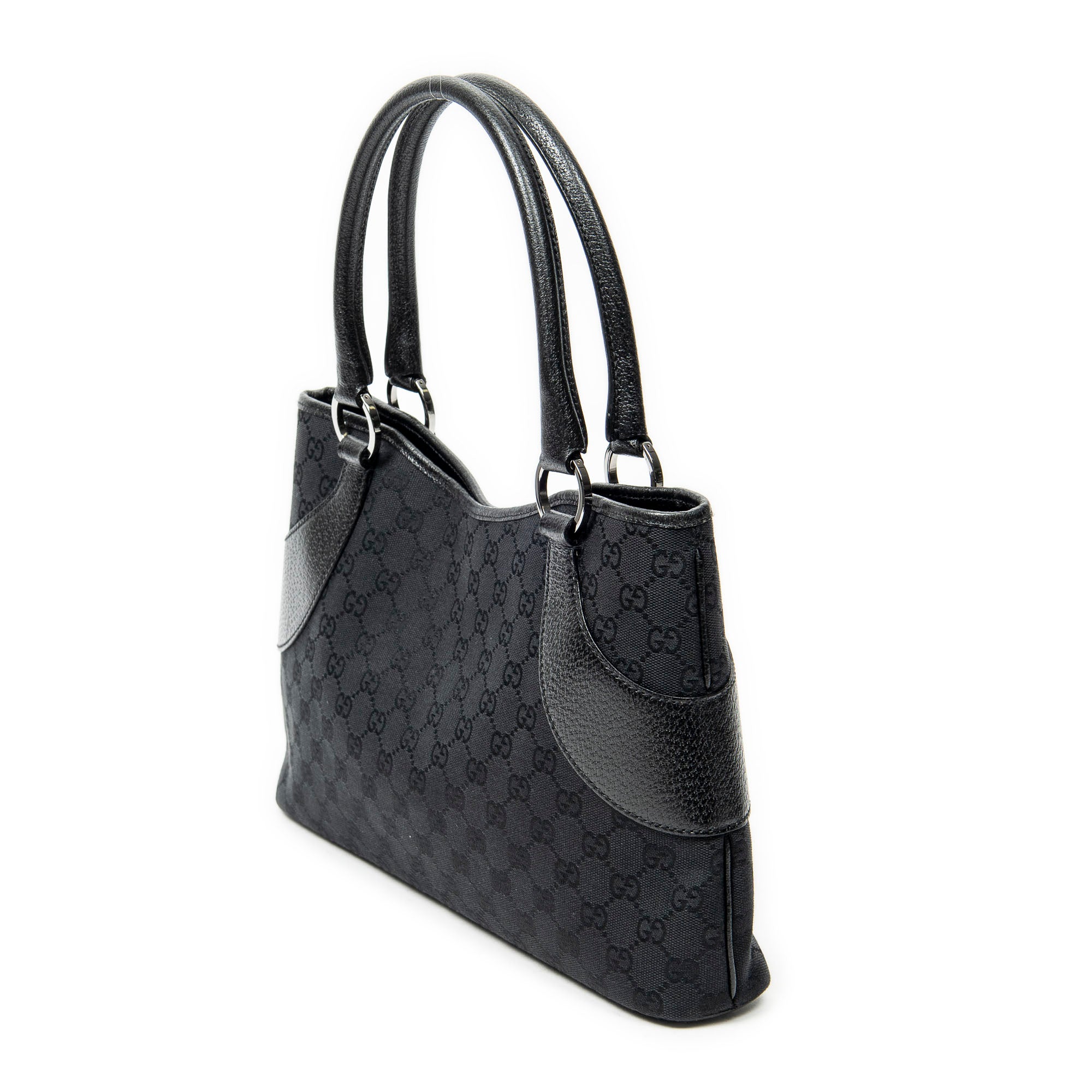 Shoulder Bag Horizontal Jacquard Tote Black Monogrammed Canvas