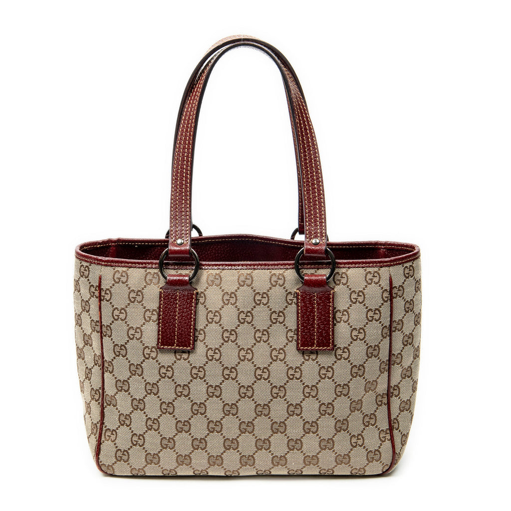 Shoulder Bag Small Shoulder Tote Maroon Monogrammed Canvas
