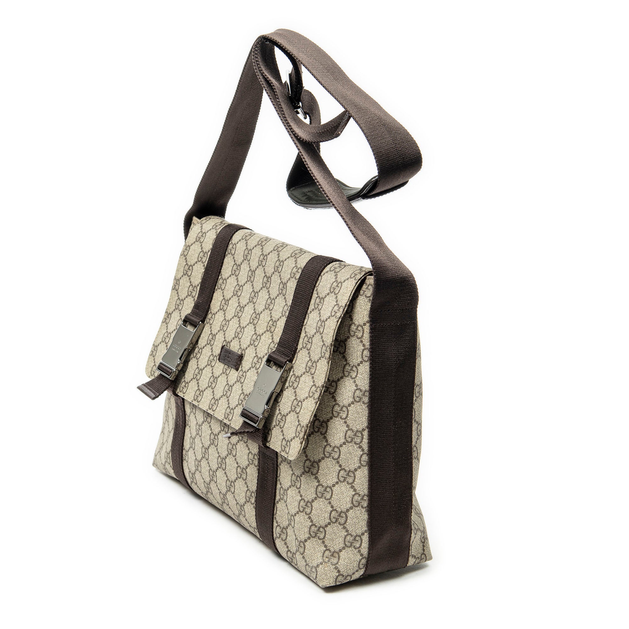 Shoulder Bag Medium Buckle Messenger Dark Brown Supreme Coated Canvas