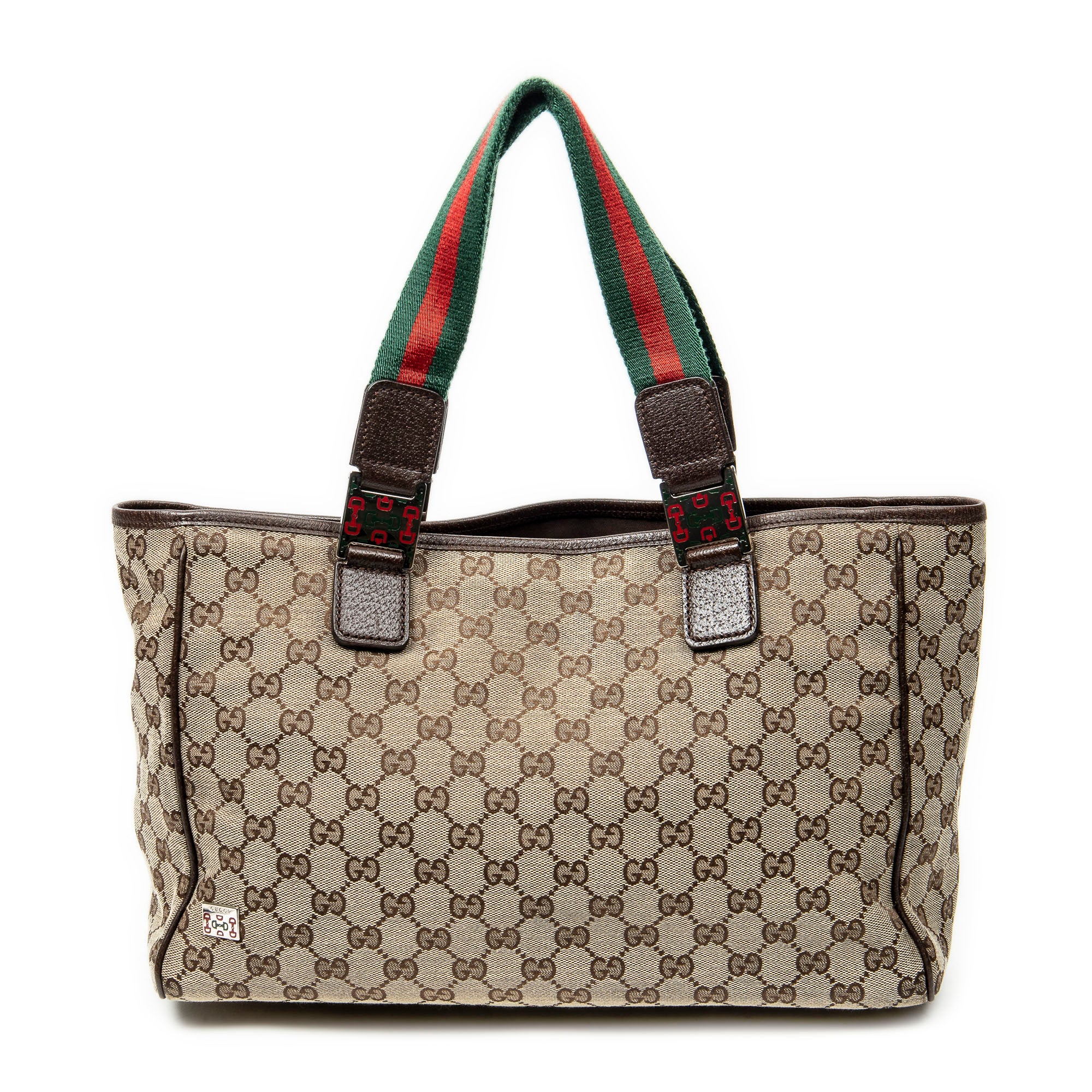 Shoulder Bag Web Medium Pop Tote Brown Monogrammed Canvas