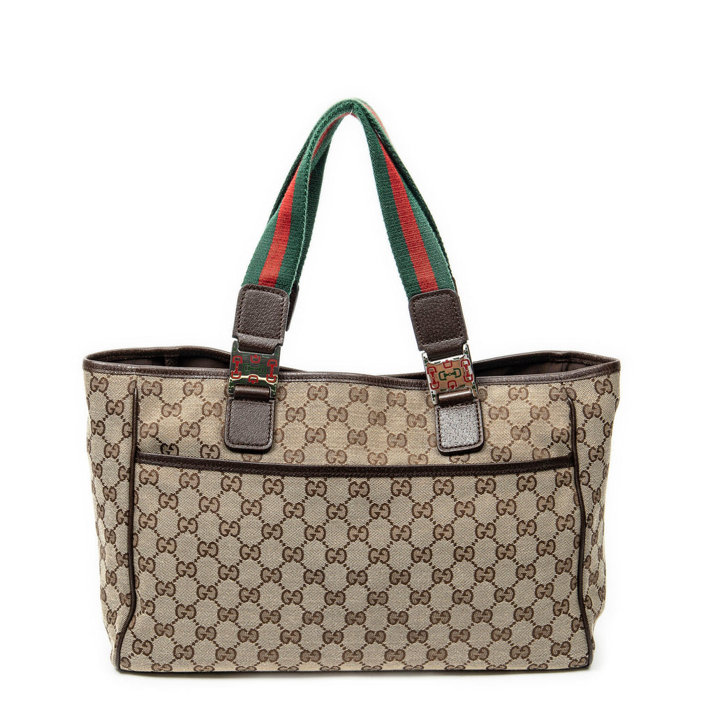 Shoulder Bag Web Medium Pop Tote Brown Monogrammed Canvas