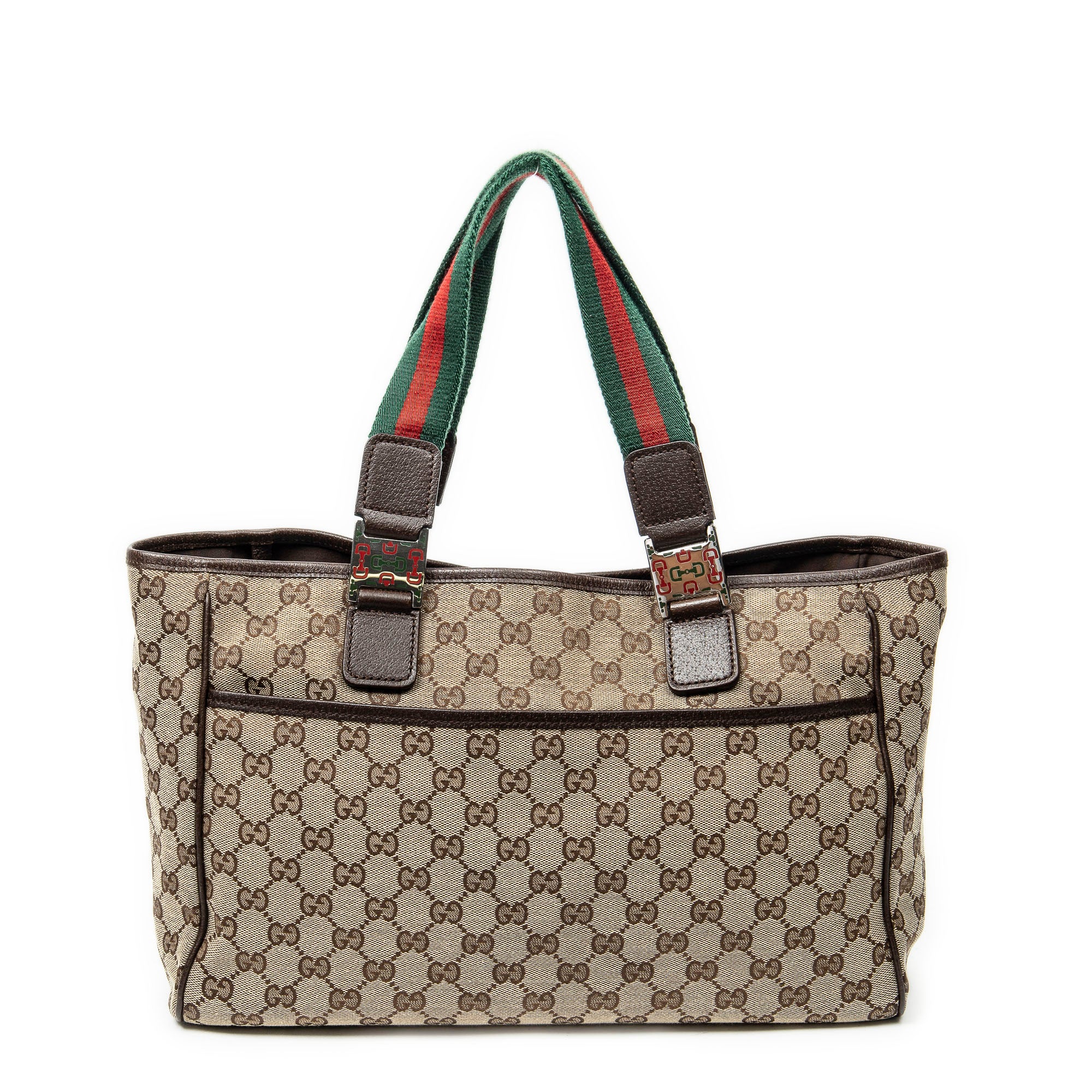 Shoulder Bag Web Medium Pop Tote Brown Monogrammed Canvas