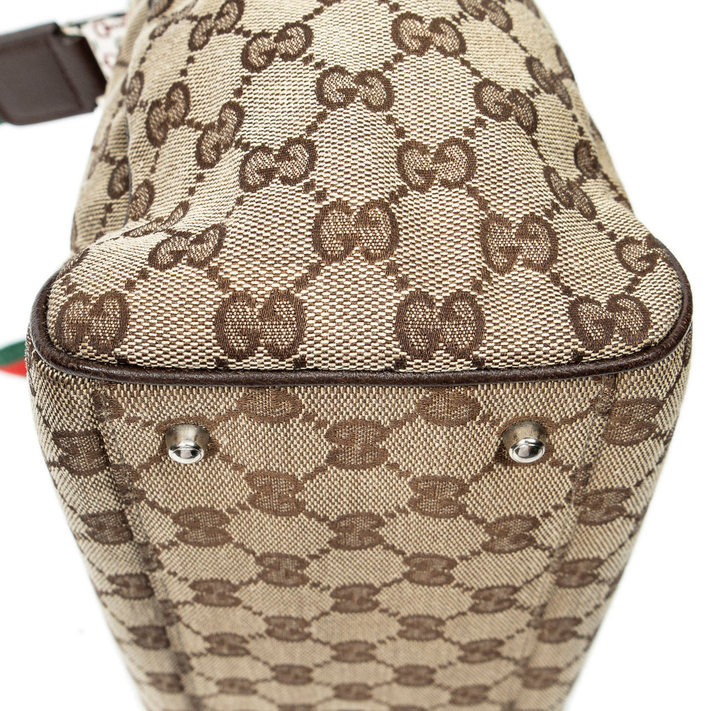 Shoulder Bag Web Medium Pop Tote Brown Monogrammed Canvas