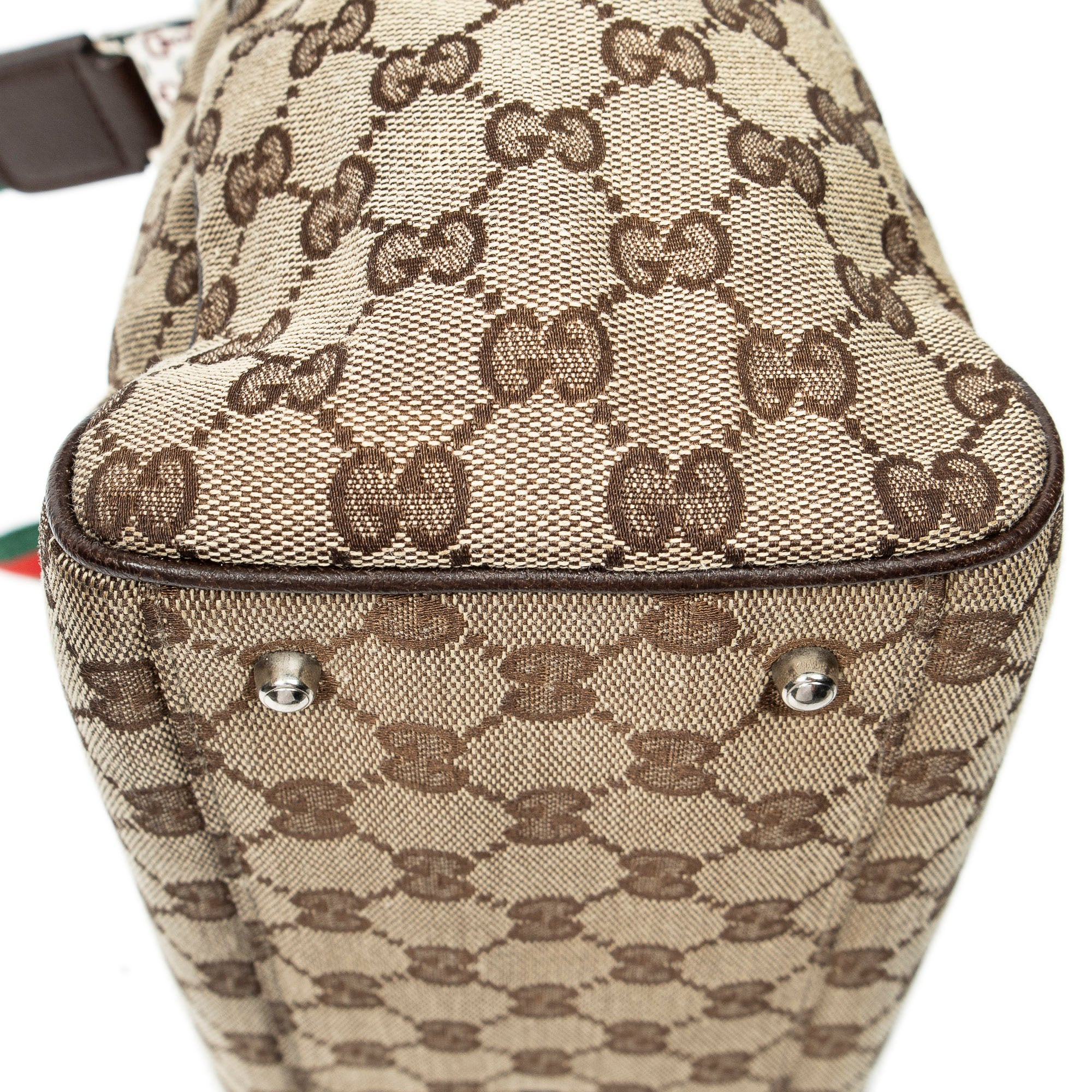 Shoulder Bag Web Medium Pop Tote Brown Monogrammed Canvas
