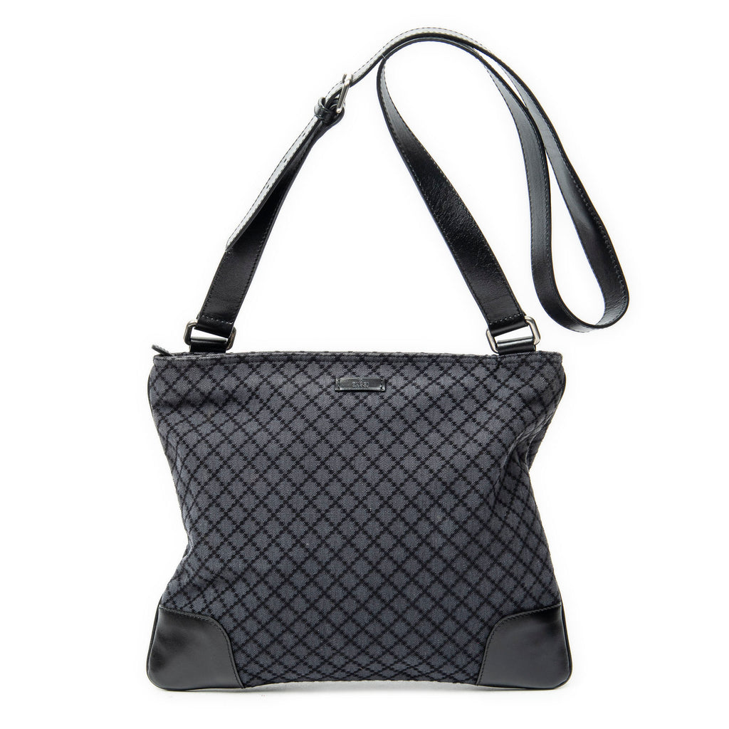 Shoulder Bag Large Square Zip Messenger Black Diamante Canvas