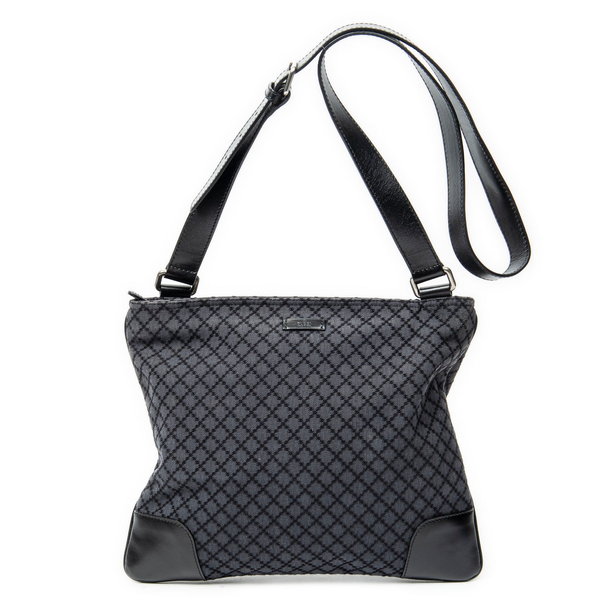 Shoulder Bag Large Square Zip Messenger Black Diamante Canvas