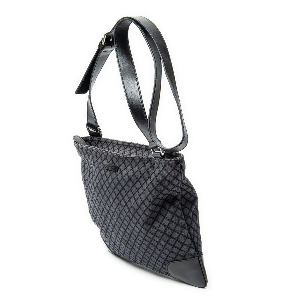 Shoulder Bag Large Square Zip Messenger Black Diamante Canvas