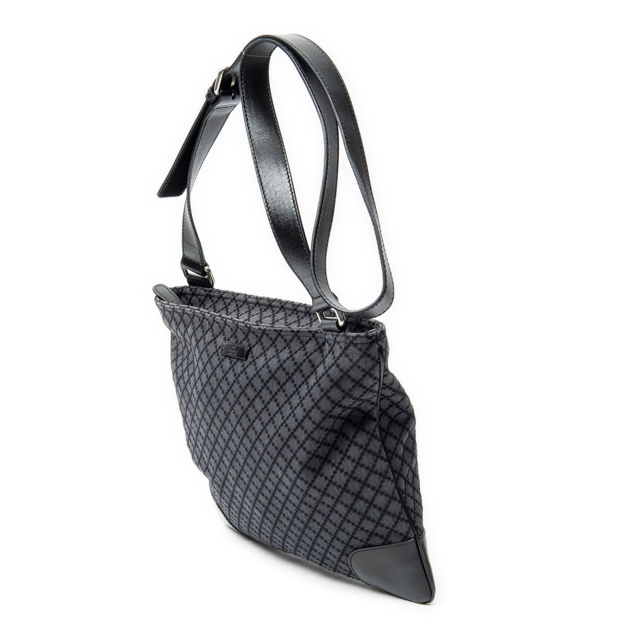 Shoulder Bag Large Square Zip Messenger Black Diamante Canvas