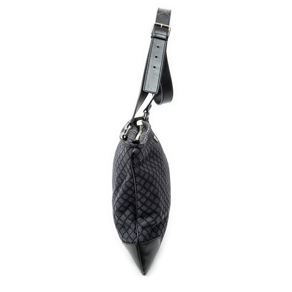 Shoulder Bag Large Square Zip Messenger Black Diamante Canvas