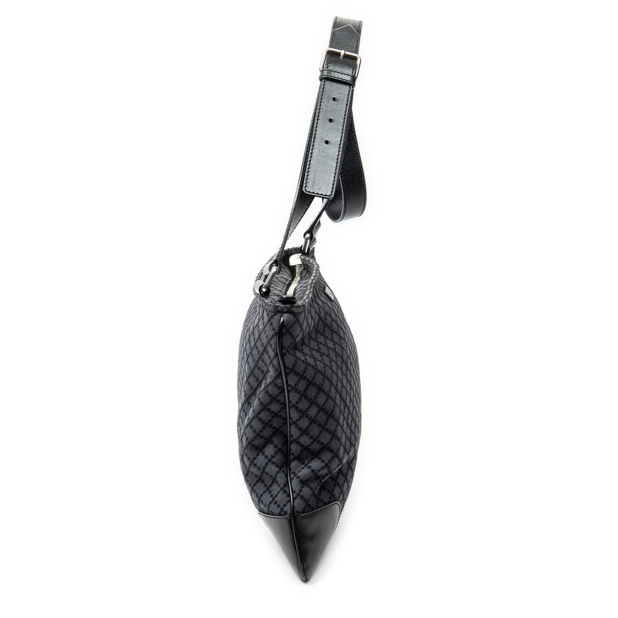 Shoulder Bag Large Square Zip Messenger Black Diamante Canvas