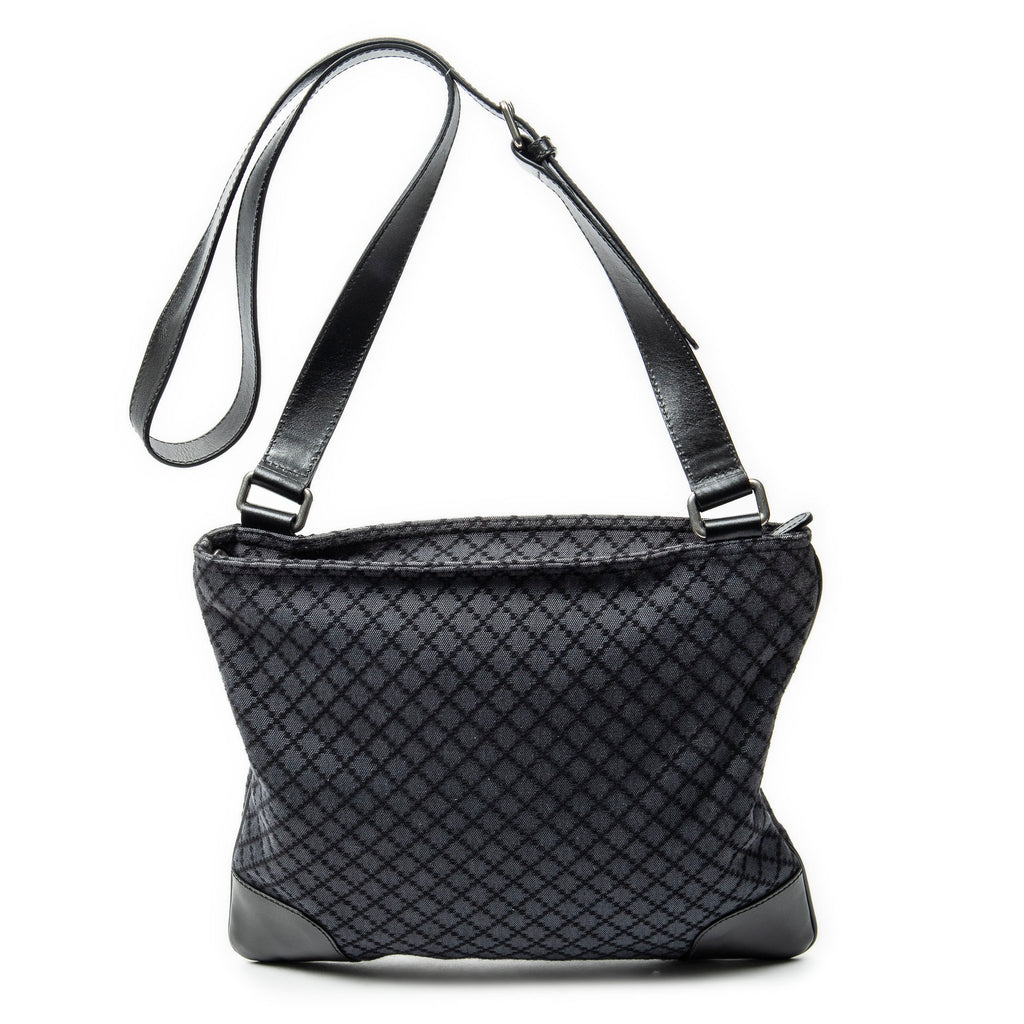 Shoulder Bag Large Square Zip Messenger Black Diamante Canvas