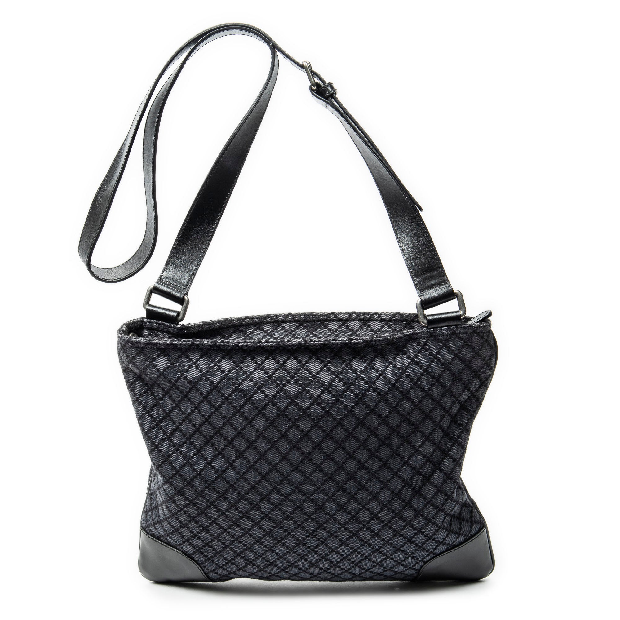 Shoulder Bag Large Square Zip Messenger Black Diamante Canvas