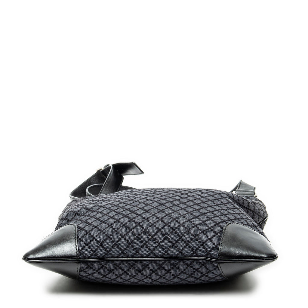 Shoulder Bag Large Square Zip Messenger Black Diamante Canvas