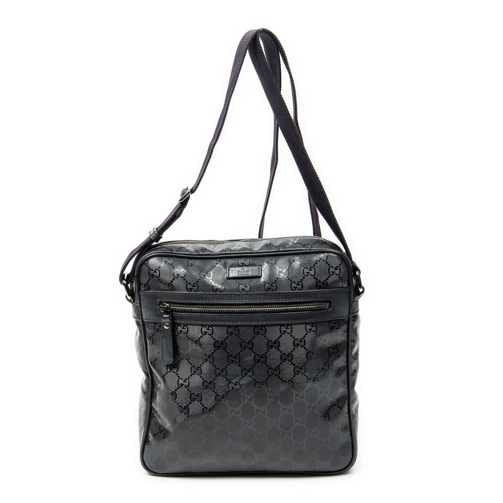 Shoulder Bag Front Zip Messenger Black Guccissima Imprint Coated Canvas