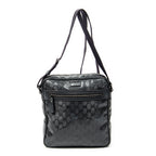 Shoulder Bag Front Zip Messenger Black Guccissima Imprint Coated Canvas