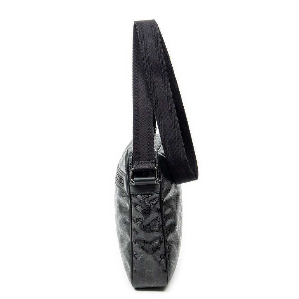 Shoulder Bag Front Zip Messenger Black Guccissima Imprint Coated Canvas