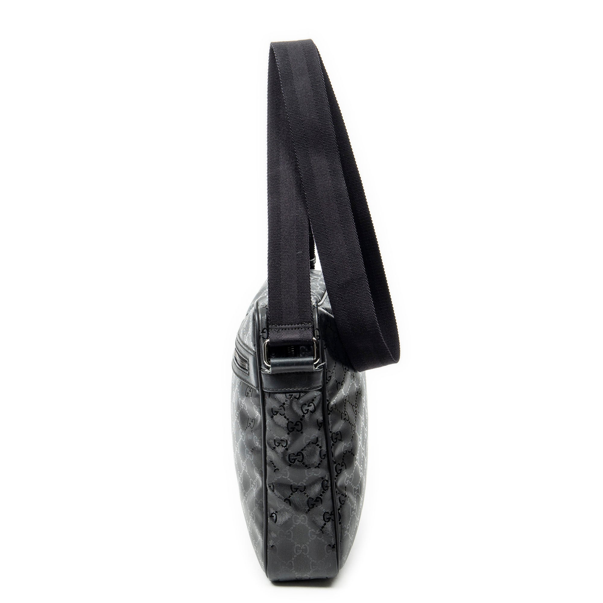Shoulder Bag Front Zip Messenger Black Guccissima Imprint Coated Canvas