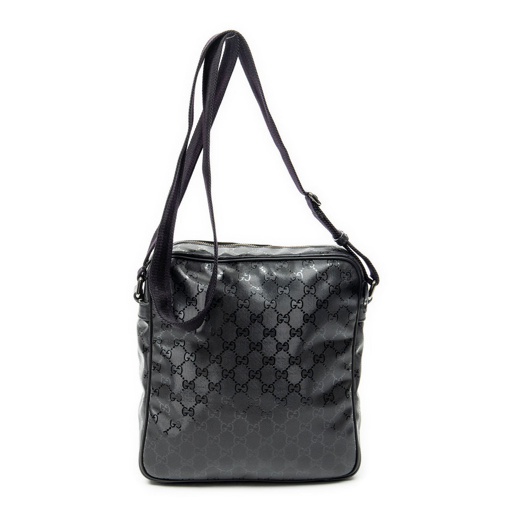 Shoulder Bag Front Zip Messenger Black Guccissima Imprint Coated Canvas