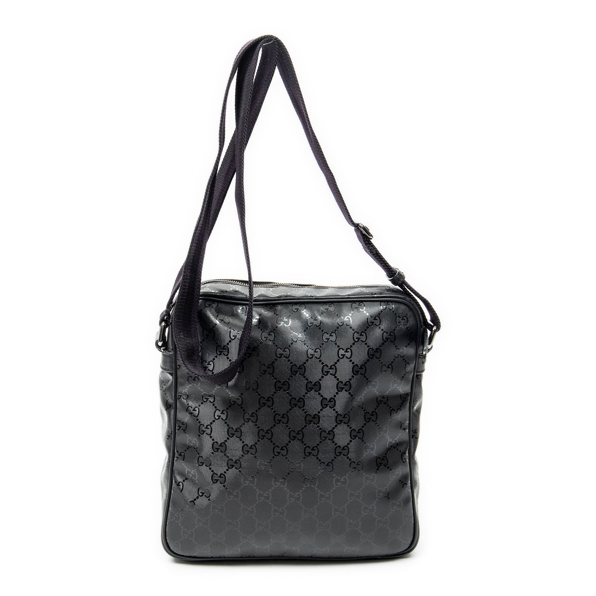 Shoulder Bag Front Zip Messenger Black Guccissima Imprint Coated Canvas