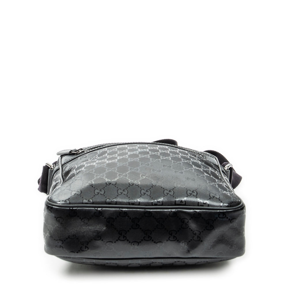 Shoulder Bag Front Zip Messenger Black Guccissima Imprint Coated Canvas