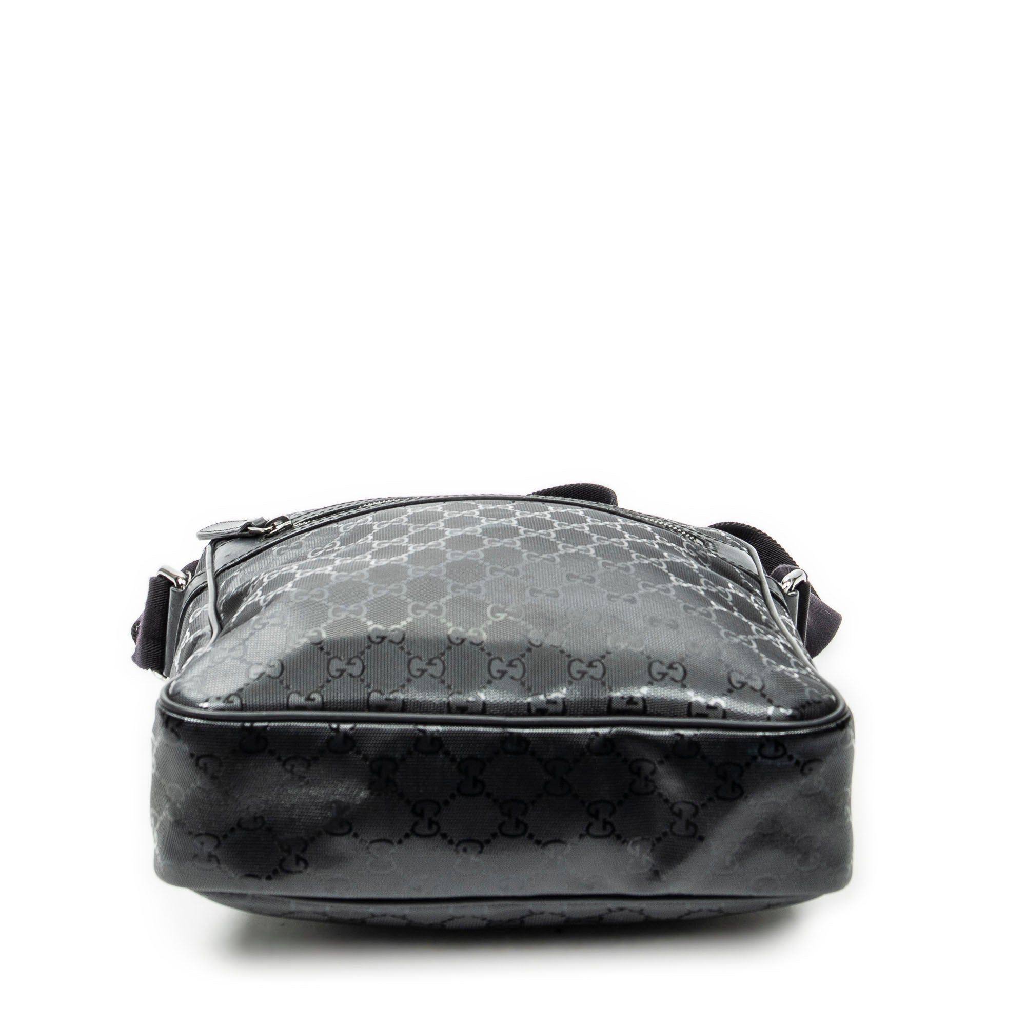 Shoulder Bag Front Zip Messenger Black Guccissima Imprint Coated Canvas