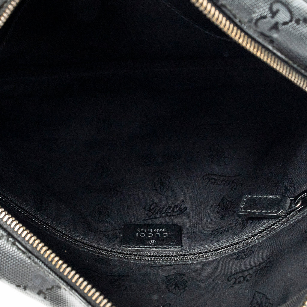 Sac à bandoulière, Messenger à fermeture éclair avant, toile enduite noire à motif Guccissima