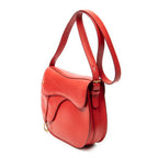 Shoulder Bag Vintage Saddle Flap Red Calfskin Leather