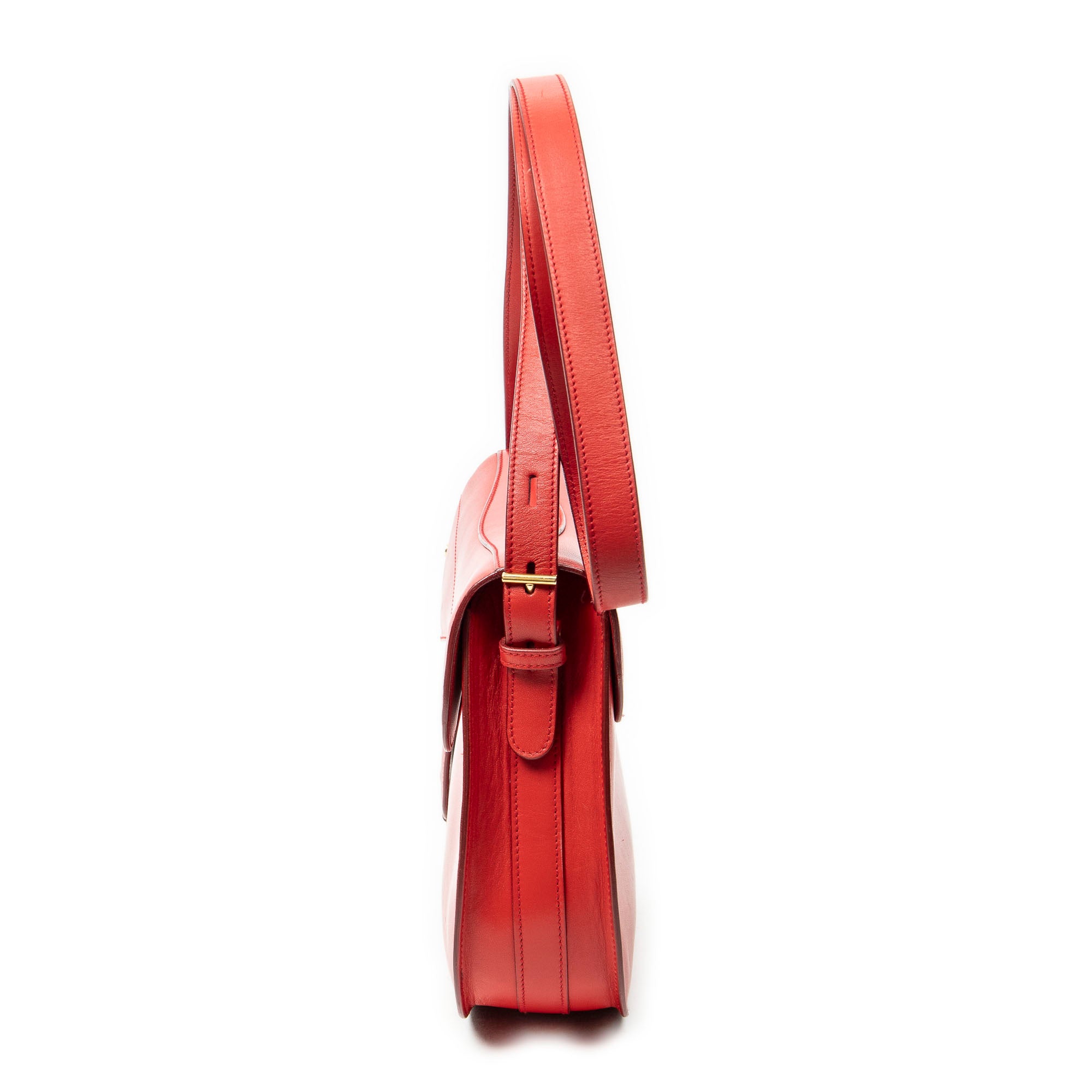 Shoulder Bag Vintage Saddle Flap Red Calfskin Leather