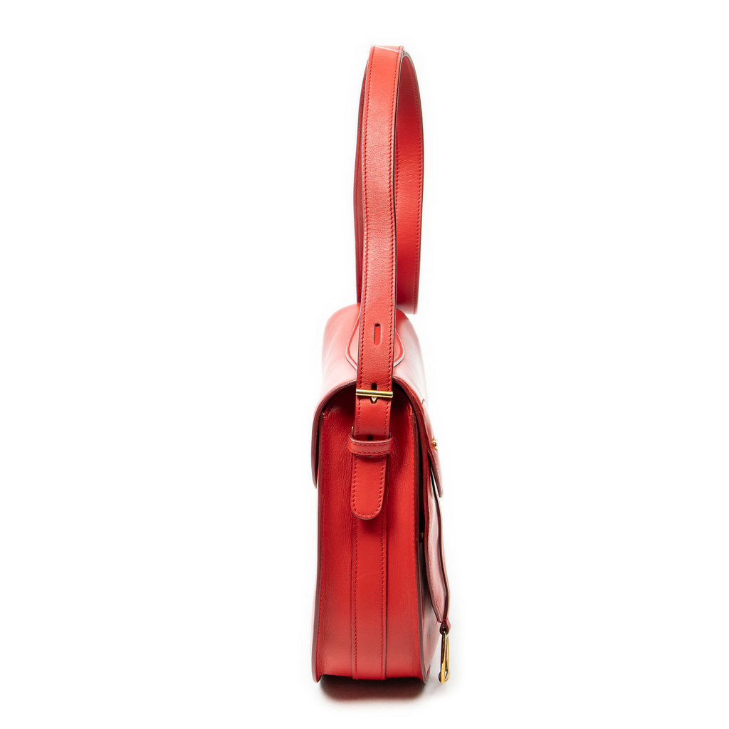 Shoulder Bag Vintage Saddle Flap Red Calfskin Leather