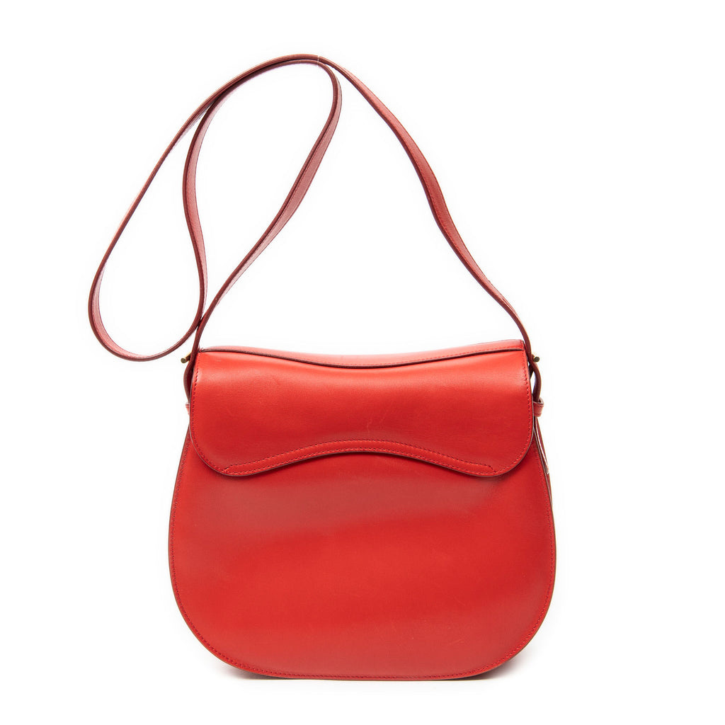 Shoulder Bag Vintage Saddle Flap Red Calfskin Leather