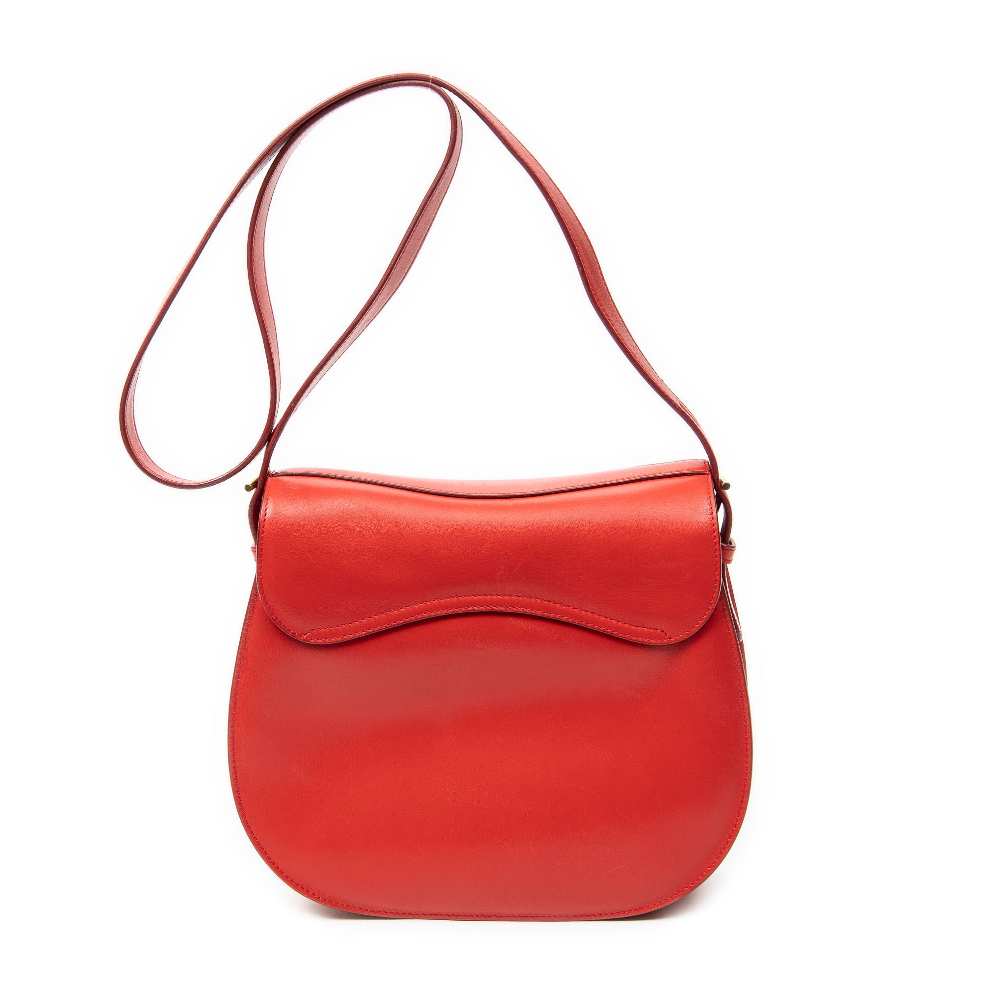 Shoulder Bag Vintage Saddle Flap Red Calfskin Leather