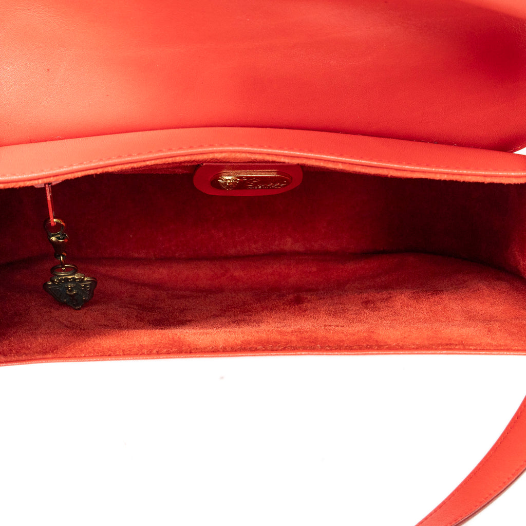 Shoulder Bag Vintage Saddle Flap Red Calfskin Leather