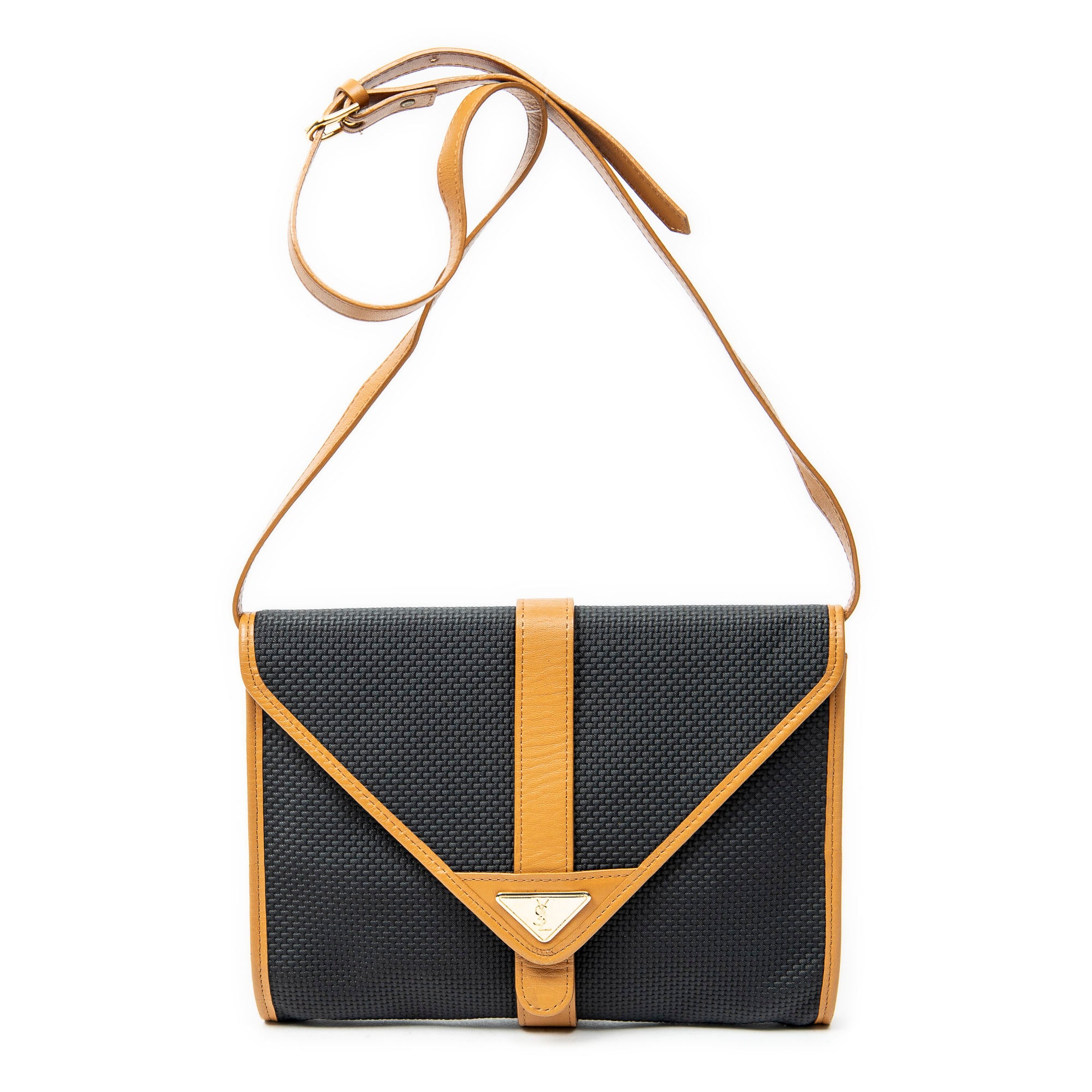 Shoulder Bag Vintage Flap Crossbody Black Woven Coated Canvas